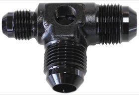 <strong>Flare AN Stepped Tee with 1/8" NPT Ports </strong><br />-8AN x 2, -6AN x 1,  Black Finish
