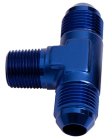 <strong>Tee with NPT On Side 1/8" to -4AN</strong> <br />Blue Finish

