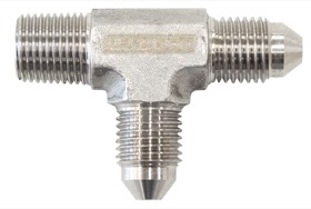 <strong>Tee with NPT On Run 1/8" to -3AN</strong> <br />Stainless Steel Finish
