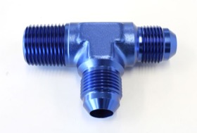 <strong>Tee with NPT On Run 1/2" to -8AN</strong> <br />Blue Finish
