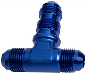 <strong>Bulkhead AN Tee -6AN </strong><br />Blue Finish. Bulkhead Nuts Sold Separately
