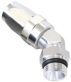 <strong>ORB Taper Swivel 45° Hose End -10 ORB to -8AN</strong><br /> Silver Finish. Suit 100 & 450 Series Hose
