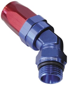 <strong>ORB Taper Swivel 45° Hose End -12 ORB to -10AN</strong><br /> Blue/Red Finish. Suit 100 & 450 Series Hose
