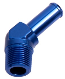 <strong>Male NPT to Barb 45° Adapter 1/8" to 5/16"</strong><br /> Blue Finish

