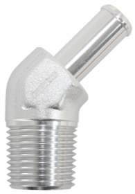<strong>Male NPT to Barb AN 45° Adapter 3/8" to -10AN Hose</strong><br /> Silver Finish
