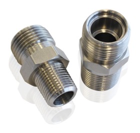 <strong>NPT to A/C Fitting Adapter</strong><br />3/8" NPT to -10 A/C O-Ring
