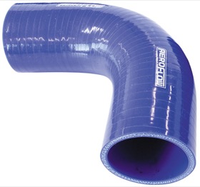 <strong>90° Silicone Hose Elbow 5/8" (16mm) I.D </strong><br />Gloss Blue Finish. 4-23/32" (120mm) Leg

