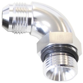 <strong>90° ORB to Male AN Full Flow Adapter -6 ORB to -4AN </strong><br />With Jam Nut, Silver Finish
