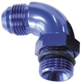<strong>90° ORB to Male AN Full Flow Adapter -4 ORB to -4AN </strong><br />With Jam Nut, Blue Finish
