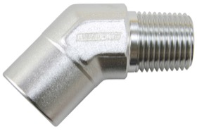 <strong>45° NPT Female to Male NPT Fitting 1/4" </strong><br />Silver Finish
