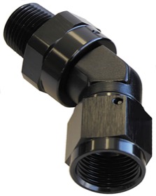 <strong>45° NPT Swivel to Male AN Flare Adapter 1/8" to -3AN</strong> <br /> Black Finish
