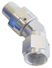 <strong>45° NPT Swivel to Male AN Flare Adapter 1/8" to -3AN</strong> <br /> Silver Finish

