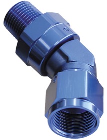 <strong>45° NPT Swivel to Male AN Flare Adapter 1/4" to -4AN</strong> <br /> Blue Finish

