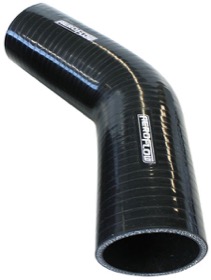 <strong>45° Silicone Hose Elbow 5/8" (16mm) I.D </strong><br />Gloss Black Finish. 5-45/64" (145mm) Leg
