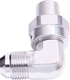 <strong>90° NPT Swivel to Male AN Flare Adapter 1/4" to -8AN</strong> <br /> Silver Finish
