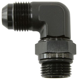 <strong>90° ORB Swivel to Male Flare Adapter -8AN to -6AN</strong><br /> Black Finish
