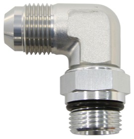 <strong>90° ORB Swivel to Male Flare Adapter -6AN to -6AN</strong><br /> Silver Finish

