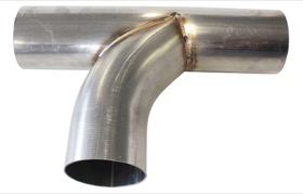 <strong>Stainless Steel T-Pipe</strong><br /> 2-1/2" Radius Flow Bend, 2-1/2" O.D

