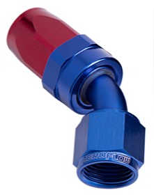 <strong>100 Series Swivel Taper 45° Hose End -4AN </strong><br />Blue/Red Finish. Suit 100 & 450 Series Hose