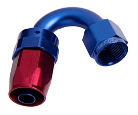 <strong>100 Series Swivel Taper 150° Hose End -4AN </strong><br />Blue/Red Finish. Suit 100 & 450 Series Hose