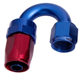 <strong>100 Series Swivel Taper 180° Hose End -8AN </strong><br />Blue/Red Finish. Suit 100 & 450 Series Hose