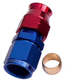 <strong>Tube to Female AN Adapter 5/16" to -6AN </strong><br /> Blue/Red Finish. Suits Aeroflow, Moroso & Russell Tubing