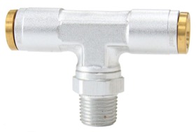 <strong>1/8" NPT to 1/4" Nylon Quick Release Tee Fitting</strong><br /> Silver Finish.