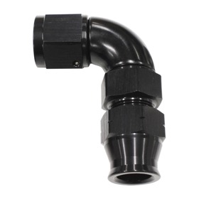 <strong>90° Tube to Female AN Adapter 3/8"to -6AN</strong><br />Black Finish. Suits Aeroflow, Moroso & Russell Tubing
