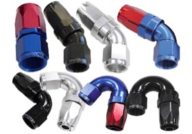 <strong>150 Series Taper Style One Piece Full Flow Swivel Hose Ends</strong><br /> Available in Blue/Red, Black and Silver Finish. Suit 100 & 450 Series Hose