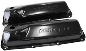 <strong>Black Steel Valve Covers</strong><br />Suit Ford 302-351 Cleveland With Aeroflow Logo
