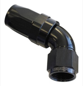 <strong>150 Series Taper One-Piece Full Flow Swivel 60° Hose End -4AN</strong> <br />Black Finish. Suit 100 & 450 Series Hose