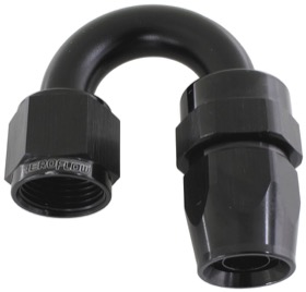 <strong>200 Series PTFE 180° Hose End -3AN </strong><br />Black Finish. Suit 200 Series Hose