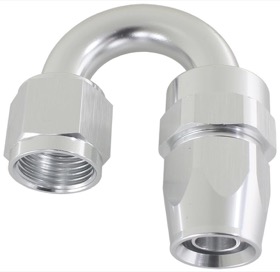 <strong>200 Series PTFE 180° Hose End -3AN </strong><br />Silver Finish. Suit 200 Series Hose