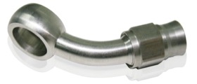 <strong>Stainless Steel 45° Banjo Fitting</strong> <br />10mm (3/8") Banjo to -3AN PTFE Hose End