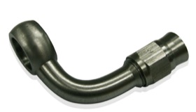 <strong>Stainless Steel 90° Banjo Fitting</strong> <br />11.2mm (7/16") Banjo to -3AN PTFE Hose End