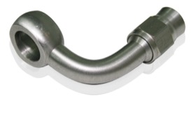 <strong>Stainless Steel 90° Banjo Fitting</strong> <br />10mm (3/8") Banjo to -3AN PTFE Hose End