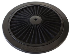 <strong>Black Full Flow Air Filter Top Plate </strong> <br />9" diameter, black washable cotton element