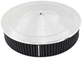 <strong>Chrome Air Filter Assembly</strong><br /> 14" x 3", 5-1/8" neck, 1-1/8" Drop base , black washable cotton element