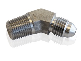 <strong>Stainless Steel 45° NPT Male to AN Fitting</strong><br /> 1/8" NPT to Male -3AN