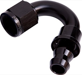 <strong>400 Series Push Lock 150° Hose End -4AN </strong><br />Black Finish. Suits 400 Series Hose