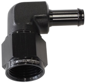 <strong>90° Hose Barb 3/8" to -8AN</strong> <br />Black Finish