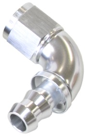 <strong>510 Series Full Flow Tight Radius Push Lock 90° Hose End -4AN</strong> <br />Silver Finish. Suit 400 Series Hose
