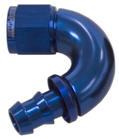 <strong>510 Series Full Flow Tight Radius Push Lock 150° Hose End -4AN </strong><br />Blue Finish. Suit 400 Series Hose