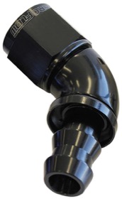 <strong>510 Series Full Flow Tight Radius Push Lock 60° Hose End -4AN</strong> <br />Black Finish. Suit 400 Series Hose
