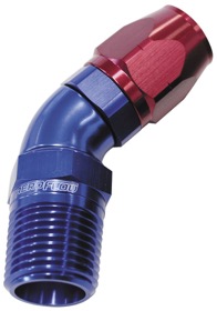 <strong>45° Male NPT Full Flow Swivel Hose End 1/2" to -8AN</strong> <br /> Blue/Red Finish