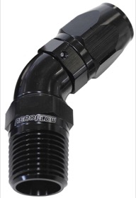 <strong>45° Male NPT Full Flow Swivel Hose End 1/2" to -8AN</strong> <br /> Black Finish