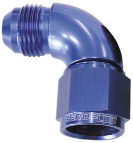 <strong>90° Full Flow Female/Male Flare Swivel -3AN </strong><br />Blue Finish