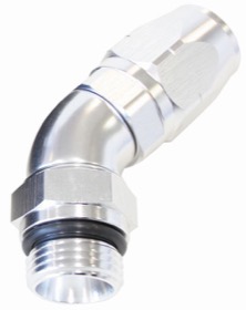 <strong>45° Male ORB Full Flow Swivel Hose End -6 ORB to -8AN</strong><br /> Silver Finish
