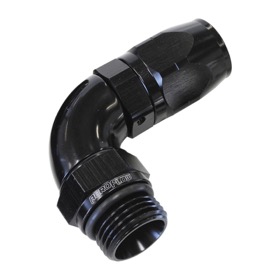 <strong>90° Male ORB Full Flow Swivel Hose End -10 ORB to -8AN</strong><br /> Black Finish