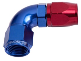 <strong>550 Series Cutter One-Piece Full Flow Swivel 90° Hose End -6AN</strong> <br />Blue/Red Finish. Suits 100 & 450 Series Hose, 25
